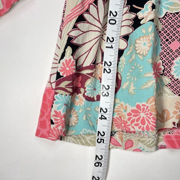 Zoe Floral Button Blouse Large Pink Teal Lace Back Boho Cottagecore USA - Picture 11 of 12